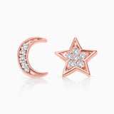 Petit Diamond Moon & Star Earrings in 18k Rose Gold