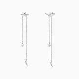 Petit Diamond Moon and Star Chain Earrings in 18k White Gold