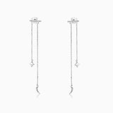 Petit Diamond Moon and Star Chain Earrings in 18k White Gold
