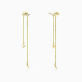 Petit Diamond Moon and Star Chain Earrings in 18k Yellow Gold