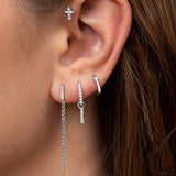 Pendiente Piercing Cruz Diamantes en Oro Blanco de 18 Kt