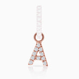 Charm para Brinco de argola com diamante inicial MY em ouro rosa 18K