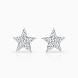 Diamond Moon Star Earrings in 18k White Gold