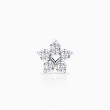 Brinco Piercing Flor com Diamantes em Ouro Branco 18 Kt