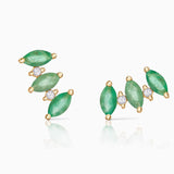 Brincos Tri-Marquise Diamond e Emerald Climber em ouro amarelo 18K