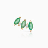 Brinco de piercing Tri-Marquise com diamante e esmeralda em ouro amarelo 18K