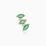 Brinco de piercing Tri-Marquise com diamante e esmeralda em ouro amarelo 18K