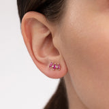 Brincos Tri-Marquise de diamante e rubi Climber em ouro amarelo 18K