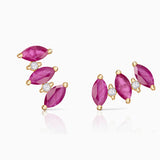 Brincos Tri-Marquise de diamante e rubi Climber em ouro amarelo 18K
