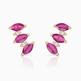 Brincos Tri-Marquise de diamante e rubi Climber em ouro amarelo 18K