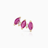 Brinco Tri-Marquise de Diamante e Rubi em Ouro Amarelo 18K