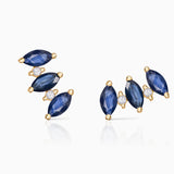 Tri-Marquise Diamond and Sapphire Earrings in 18k Yellow Gold
