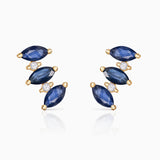 Tri-Marquise Diamond and Sapphire Earrings in 18k Yellow Gold