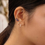 Brinco de piercing Tri-Marquise de diamante e safira em ouro amarelo 18K