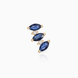 Brinco de piercing Tri-Marquise de diamante e safira em ouro amarelo 18K