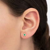 Anette Mini Emerald and Diamond Earrings in 18k Yellow Gold