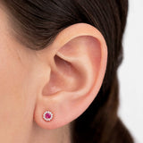 Brincos Anette Mini Rubi e Diamante em Ouro Rosa 18K