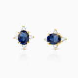 Crown Oval Sapphire Earrings in 18k Yellow Gold