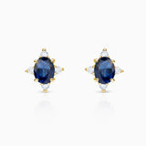 Crown Oval Sapphire Earrings in 18k Yellow Gold