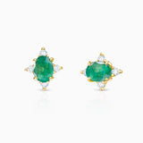 Crown Oval Emerald Earrings in 18k Yellow Gold