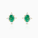 Brincos Crown Oval Esmeralda em Ouro Amarelo 18K