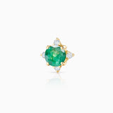 Brinco piercing coroa esmeralda em ouro amarelo 18K