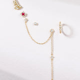 Brinco de piercing de rubi e diamante da princesa coroada em ouro amarelo 18K