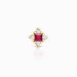 Brinco de piercing de rubi e diamante da princesa coroada em ouro amarelo 18K