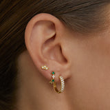 Diamond Cross Emerald Hoop Earring in 18k Yellow Gold
