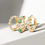 Diamond Cross Emerald Hoop Earring in 18k Yellow Gold