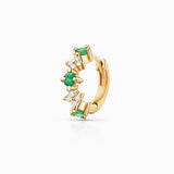 Diamond Cross Emerald Hoop Earring in 18k Yellow Gold