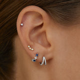 Diamond Cross Sapphire Hoop Earring in 18k White Gold