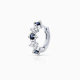 Diamond Cross Sapphire Hoop Earring in 18k White Gold