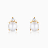 Holly Pearl and Diamond Earrings in 18k Yellow Gold