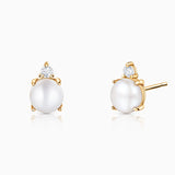 Holly Pearl and Diamond Earrings in 18k Yellow Gold