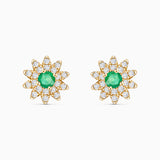 Brincos Florence Esmeralda e Diamante em Ouro Amarelo 18K