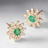 Brincos Florence Esmeralda e Diamante em Ouro Amarelo 18K