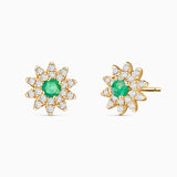 Brincos Florence Esmeralda e Diamante em Ouro Amarelo 18K