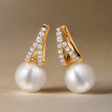 Pendientes de Aro Doble Midnight Holly de Perlas y Diamantes en Oro Amarillo de 18 Kt