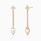 Brincos longos de pérolas e diamantes Midnight Holly em ouro amarelo 18K