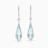 Brincos de lágrima de topázio azul-celeste e diamante em ouro branco 18 K