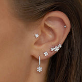Rosette Trilogy Diamond Piercing Earring in 18k White Gold