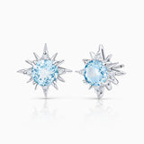 Brincos Oursin Aquamarine e Diamante em Ouro Branco 18K
