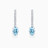 Pendientes Amelie Oval de Aguamarina y Diamantes en Oro Blanco de 18 Kt