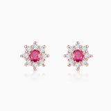 Brincos Astrid Ruby e Diamante em Ouro Rosa 18 K