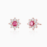 Brincos Astrid Ruby e Diamante em Ouro Rosa 18 K