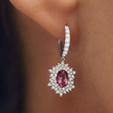Brincos Petra de Turmalina Rosa e Diamante em Ouro Branco 18K