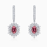 Brincos Petra de Turmalina Rosa e Diamante em Ouro Branco 18K
