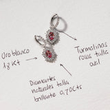 Brincos Petra de Turmalina Rosa e Diamante em Ouro Branco 18K