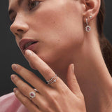 Brincos Petra de Turmalina Rosa e Diamante em Ouro Branco 18K